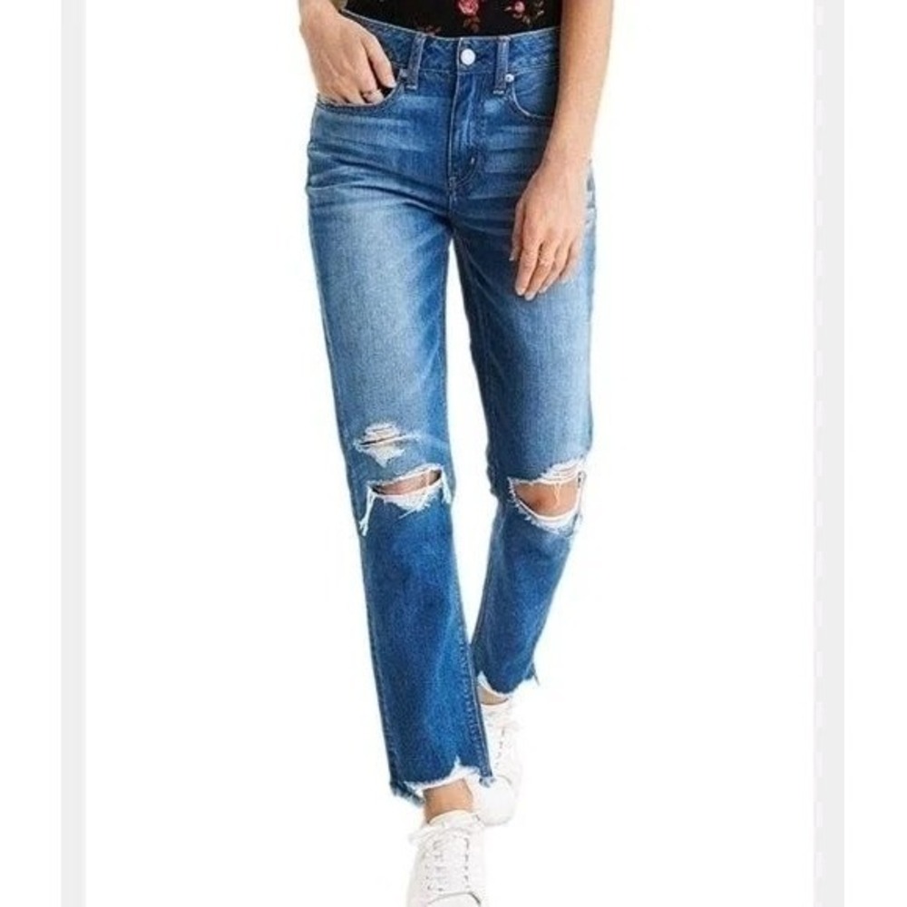 American Eagle High Rise Tomgirl Ripped Blown Out Jeans Size 0. 26X25 Grunge Y2K - Picture 3 of 16